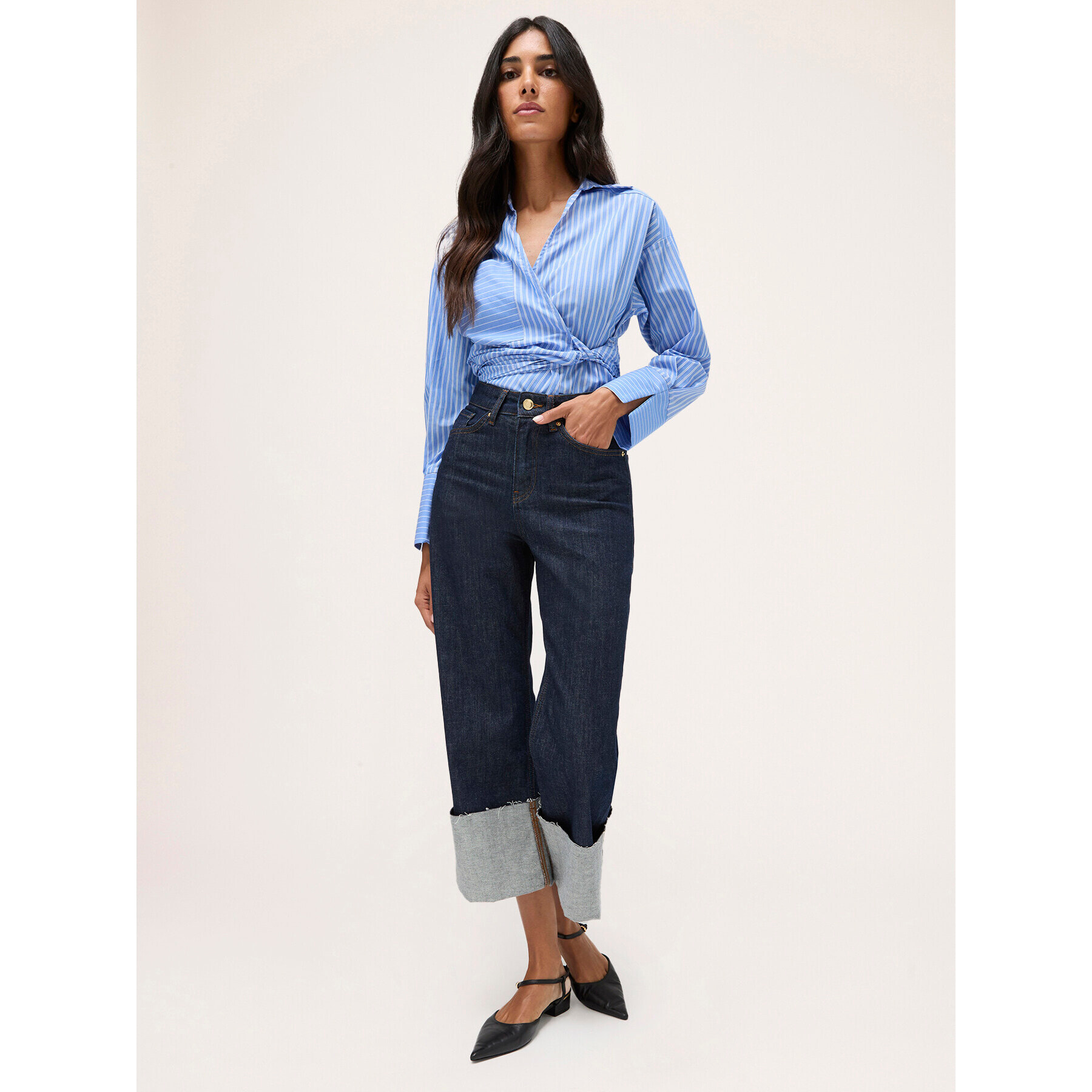Motivi - Vaqueros cropped con vuelta - Azul