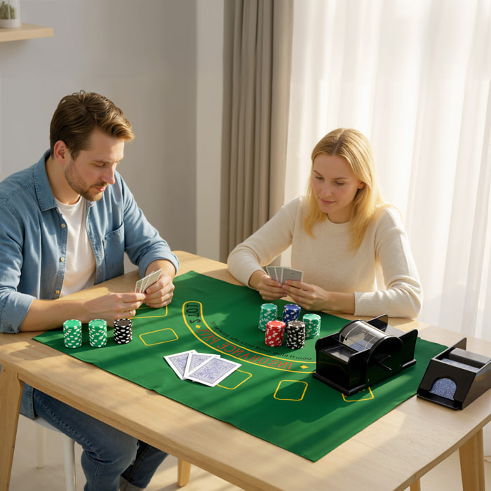 Mallette pro de poker 300 jetons 2 jeux cartes 5 dés 3 boutons sabot mélangeur tapis