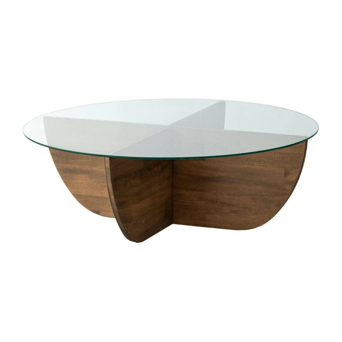 Tavolino da salotto Jolanda, Tavolo basso da caffè, Portariviste per divano, Ripiano da soggiorno, 90x90h30 cm, Noce