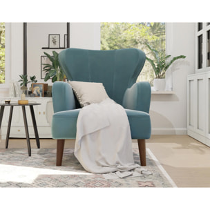 Jaudy - fauteuil - en velours - pieds en bois - Bleu