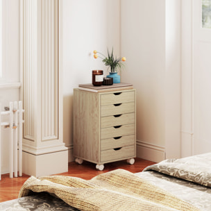 Cajonera Escritorio, Archivador Móvil con 6 Cajones, Soporte para Impresora con Ruedas, Guías Deslizantes Silenciosas, para Oficina, Casa, Roble