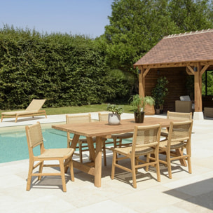 VALERIA - Ensemble de jardin en bois de teck recyclé et rotin 6 pers.