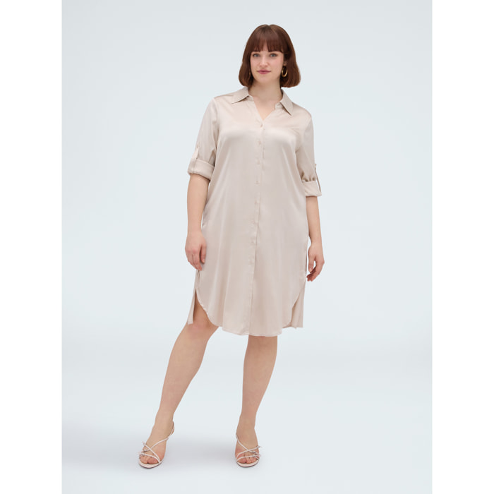 Fiorella Rubino - Vestido Power camisero en raso de viscosa - Beige