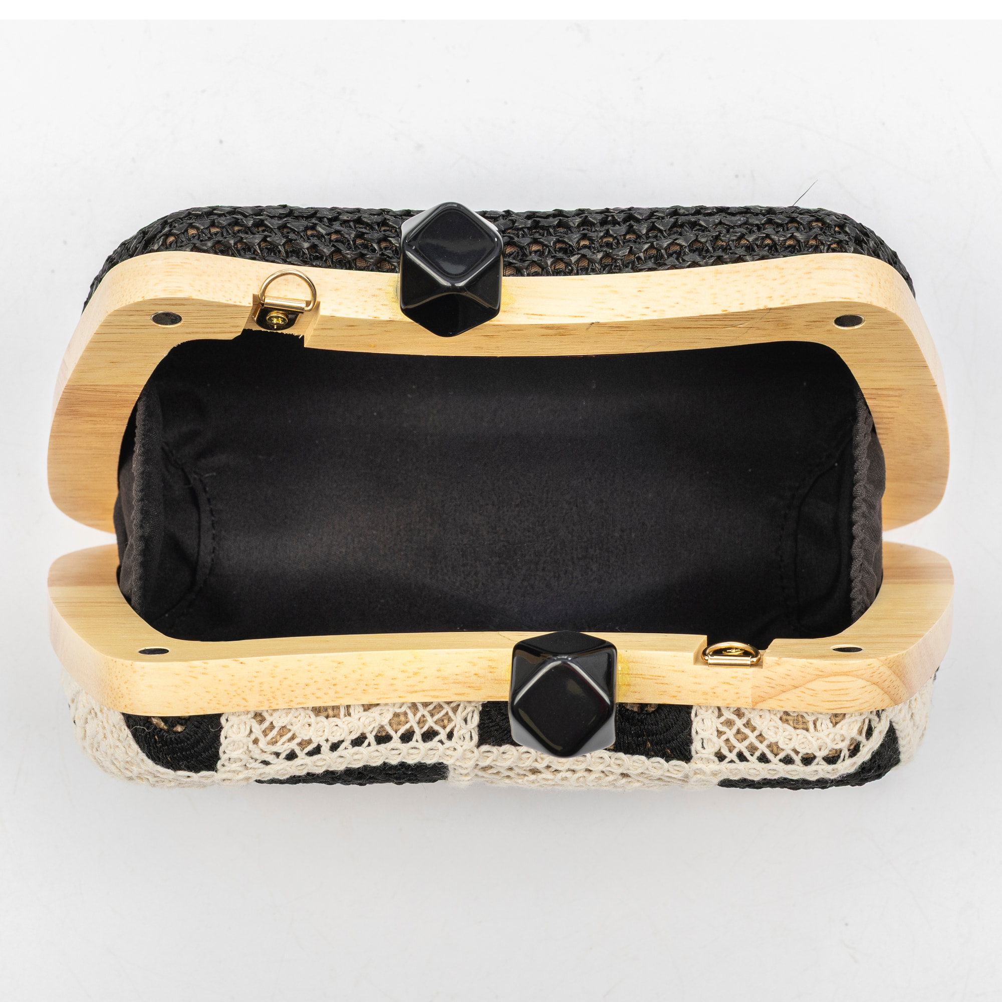 Bonamico Bolso bandolera Mujer. Fabricado en madera natural, algodón y paja trenzada.