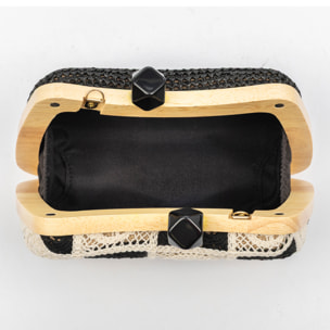 Bonamico Bolso bandolera Mujer. Fabricado en madera natural, algodón y paja trenzada.