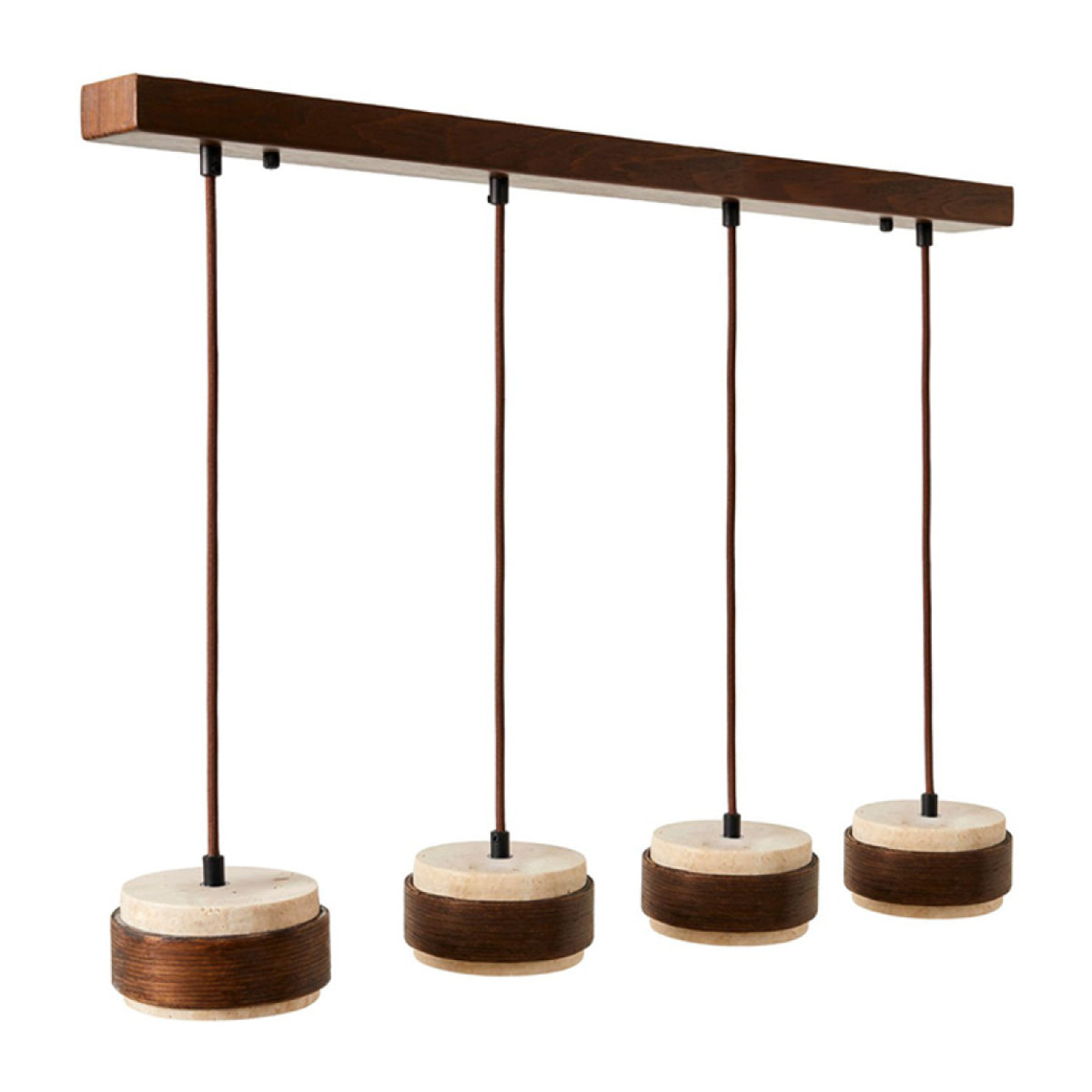 Luminaire design 4 suspensions en travertin et bois effet noyer TIVOLI