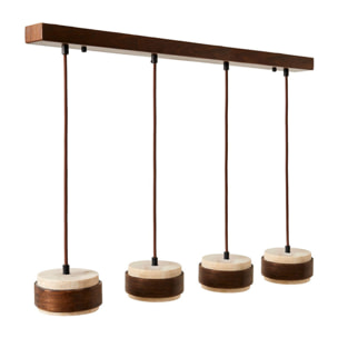 Luminaire design 4 suspensions en travertin et bois effet noyer TIVOLI