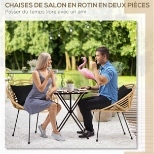 Lot de 2 chaises de jardin style colonial coussins noirs inclus résine tressée et filaire aspect rotin