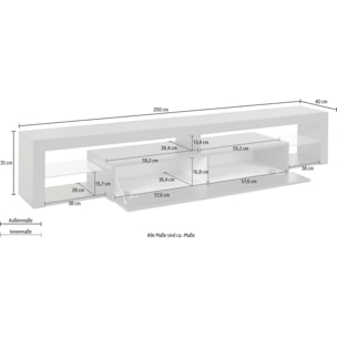 Mobile porta TV Dcolombin, Base porta TV, Credenza bassa da soggiorno a 1 anta, 100% Made in Italy, 200x40h35 cm, Bianco lucido