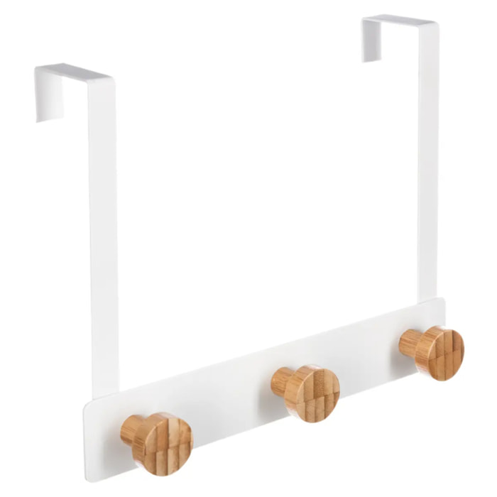 Patère 3 têtes métal et bambou Blanc