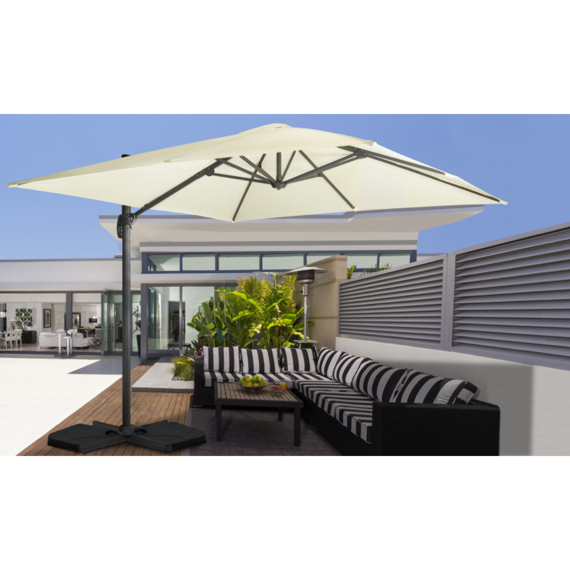 Parasol Sombra 360° carré avec housse de protection - Crème