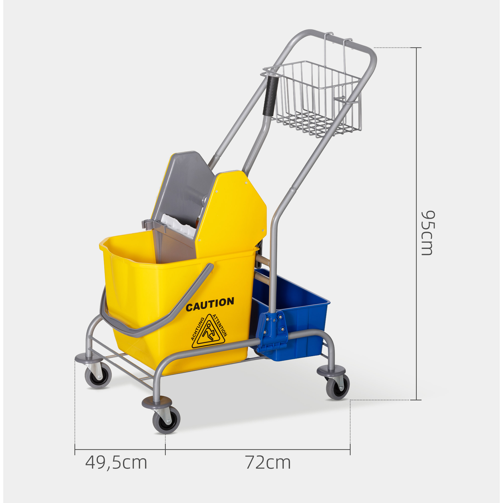 Carro de Limpieza Carro de Servicio con Cubos de Fregona de 25L Escurridor Cubeta y Estantes para Hotel Oficina 72x49,5x95 cm Amarillo