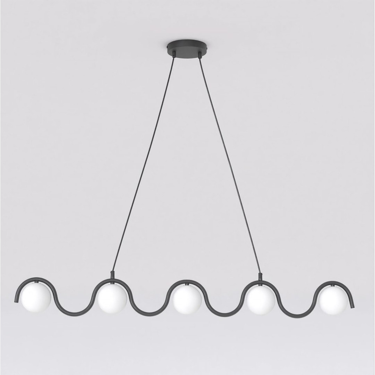 Lampada a sospensione Sinus in acciaio nero e vetro opalino