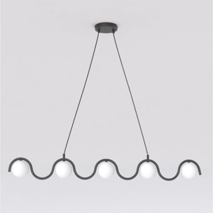 Lampada a sospensione Sinus in acciaio nero e vetro opalino