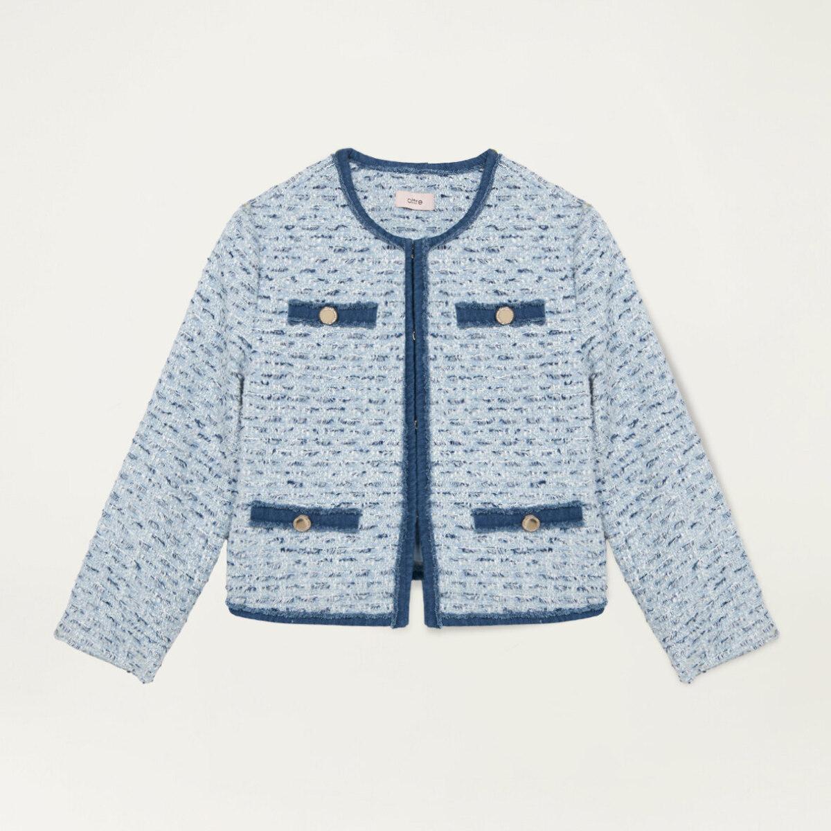 Oltre - Chaqueta boxy de tweed y tejido vaquero - Light - blue