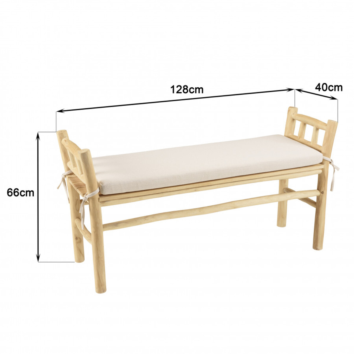 WILL - Banc en branches de teck naturel coussin blanc