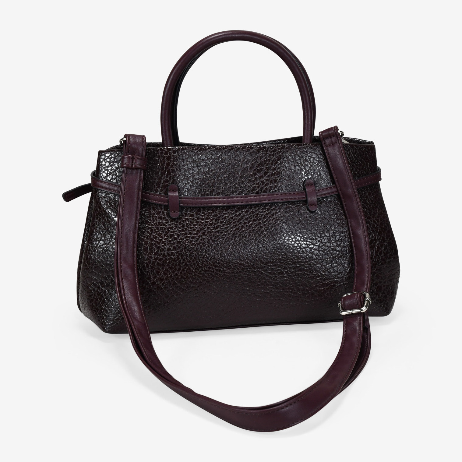 Bolso de mano burdeos con cinturón y hebilla