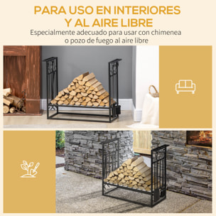 Estante para Leña Vintage con 4 Herramientas Carga Máx. 100 kg Acero 75x30x60cm