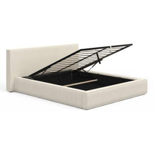 Lit coffre Joyce en velours côtelé beige avec sommier et tête de lit 140x190cm