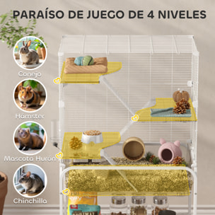 Jaula para Animales Pequeños de 4 Niveles con Ruedas Jaula para Roedores con Bandeja Profunda Rampas Plataformas Comedero y Bebedero Recinto para Chinchillas Hurones Hámster 73x47x123 cm Blanco