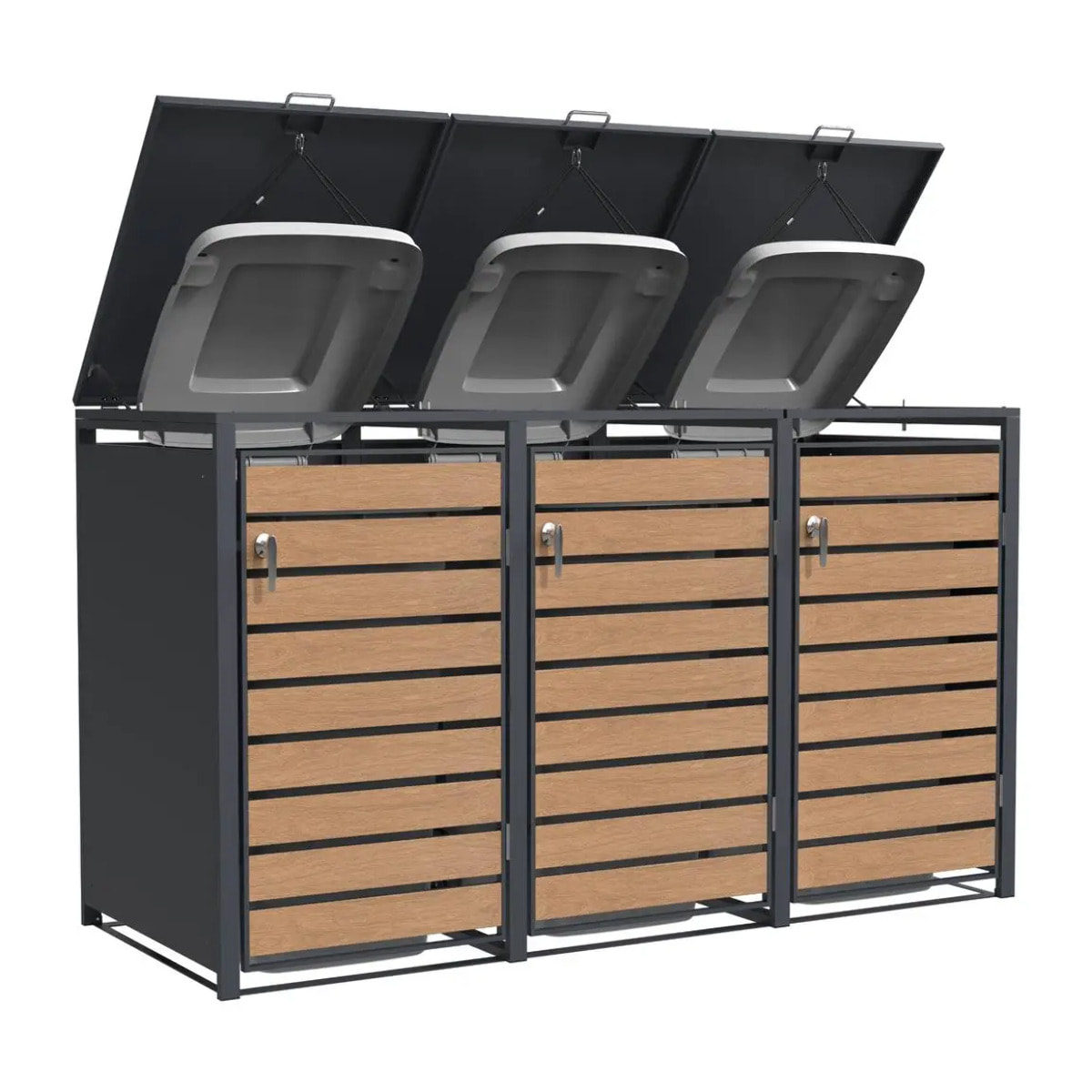 Abri cache poubelle triple - 3 x 240L - anthracite