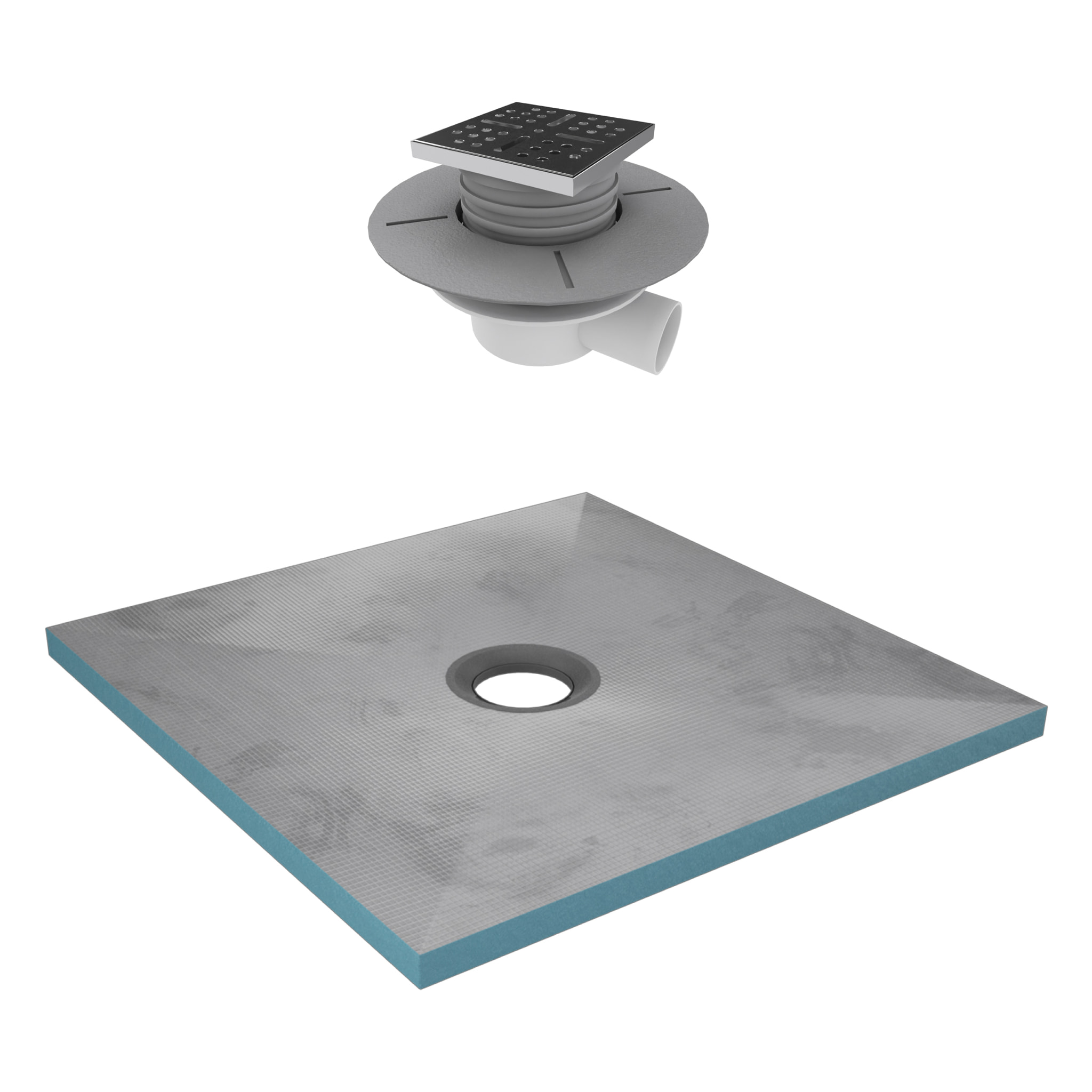 Receveur de Douche à Carreler 90x90 cm avec Bondes à Sortie Horizontale - Grille Inox