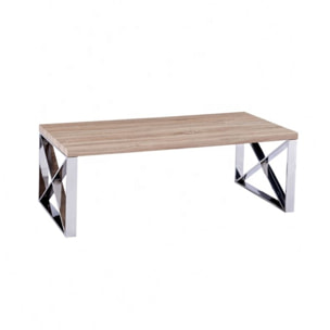 Tavolino da Salotto Sala Pranzo Ingresso Soggiorno Studio Tavolo Basso in Legno Con Gambe In Metallo Cromato Lucido Design 120 x 60 x 43 cm Rovere