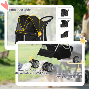 Carrito para Perros Plegable Cochecito para Mascotas Carrito para Perros Pequeños con Toldo Ajustable Cesta de Almacenaje Ventanas de Malla Portavasos y Ruedas 75x45x97 cm Negro