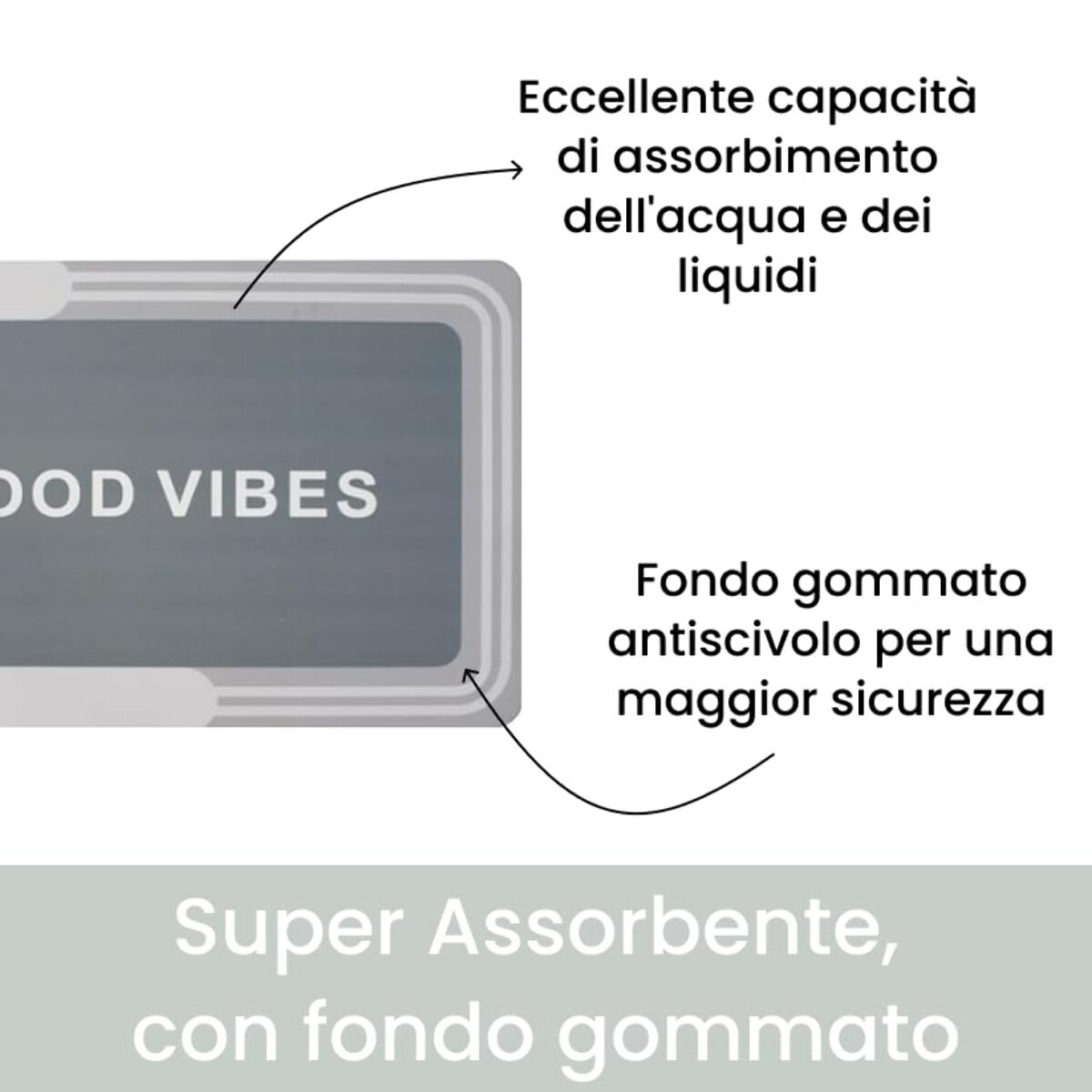 Tappeto Bagno, Tappeto Doccia Antiscivolo, Assorbente, Lavabile, 50x80 cm, Tappetino Magico per Bagno e Cucina. Modello: Good Vibes