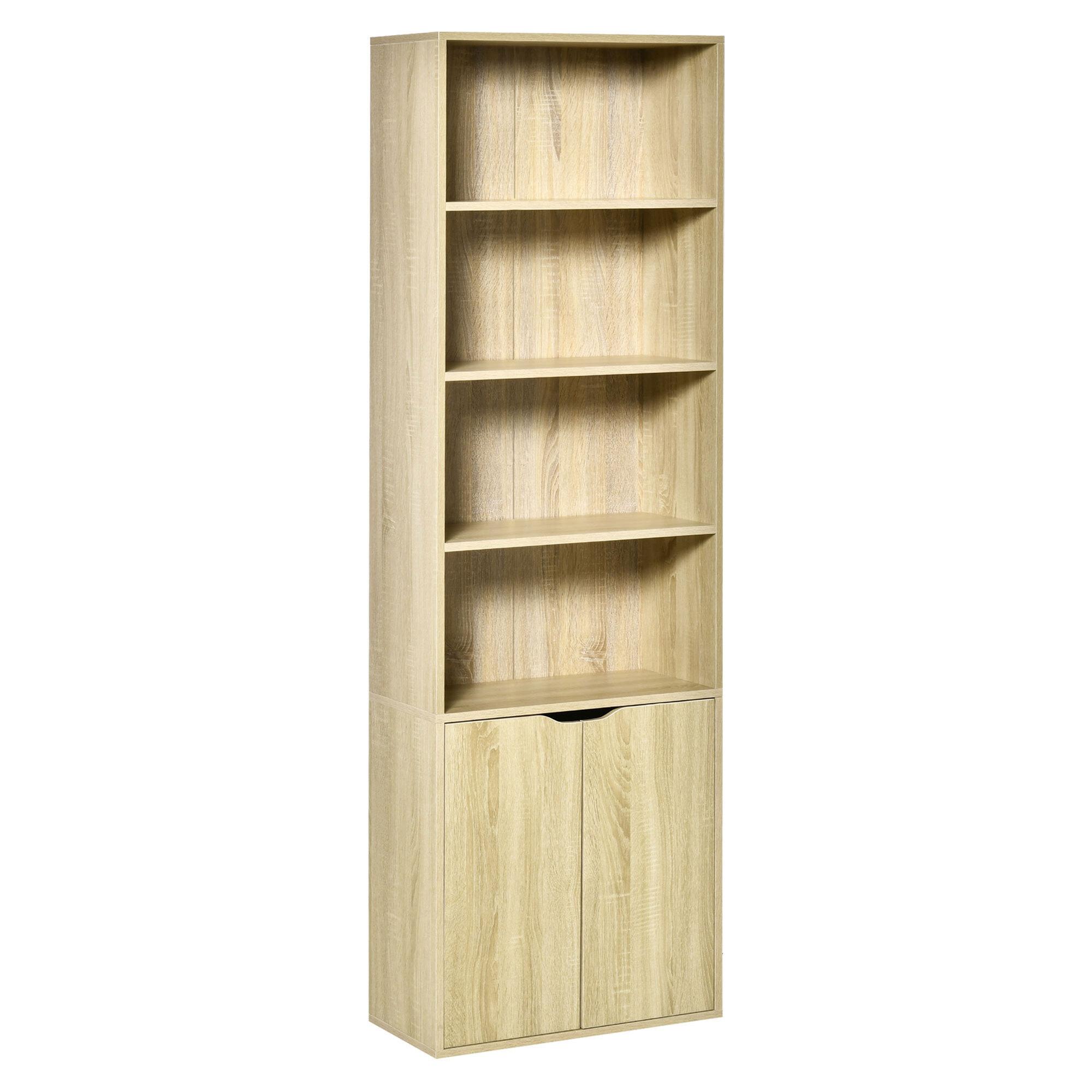 HOMCOM Estantería Librería con 4 Compartimentos Abiertos y 1 Armario con 2 Estantes Almacenaje Libros Plantas para Salón Estudio 59x29x180 cm Madera Natural