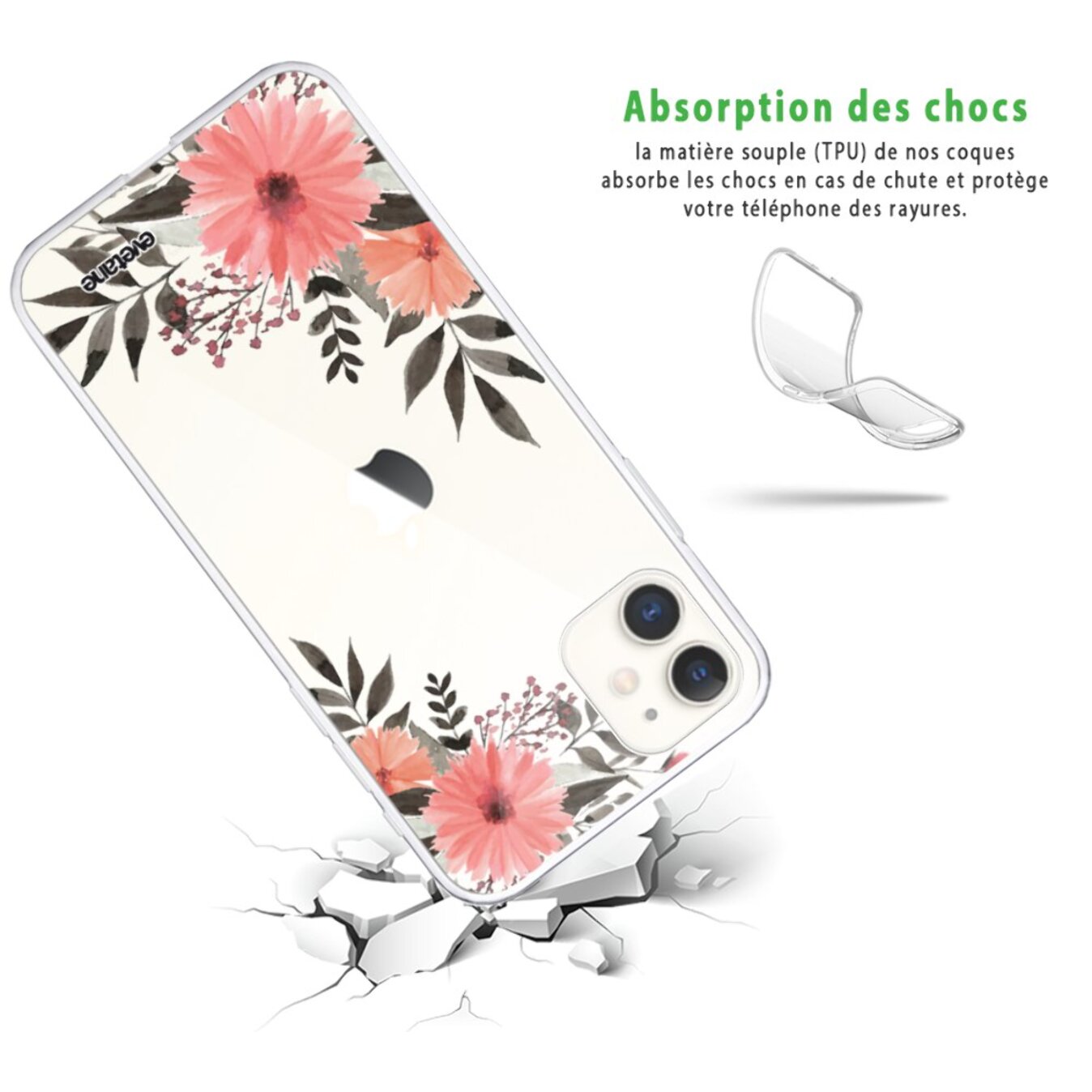 Coque iPhone 11 360 intégrale transparente Fleurs roses Tendance Evetane.