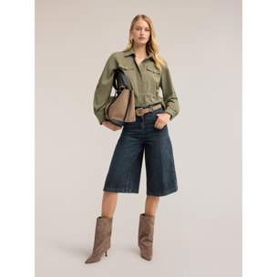 Motivi - Camicia con coulisse in twill di viscosa - Verde militare