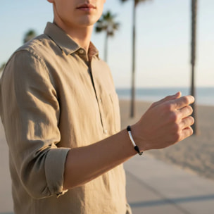 Pulsera Manba cuero negro y plata chapado