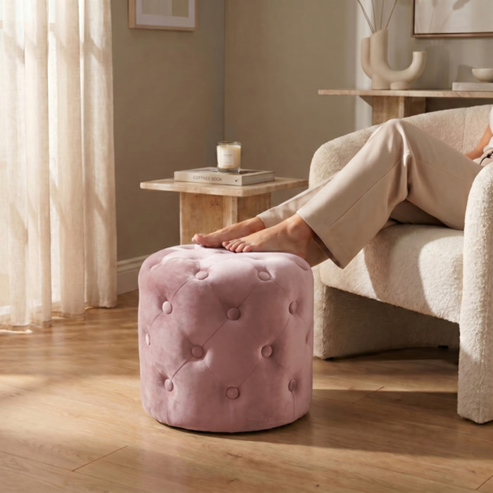 Pouf Poggiapiedi in Velluto Capitonné, Pouf Contenitore Design Moderno, Seduta Imbottita Multiuso per Soggiorno Camera da Letto Living, Complemento d’Arredo Elegante Stile Contemporaneo