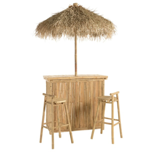 VITAL - 1 bar + 1 parasol + 2 tabourets avec dossier bambou