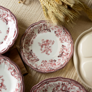 Lot de 6 assiettes à dessert fleuries en grès rose 20cm FAUSTINE