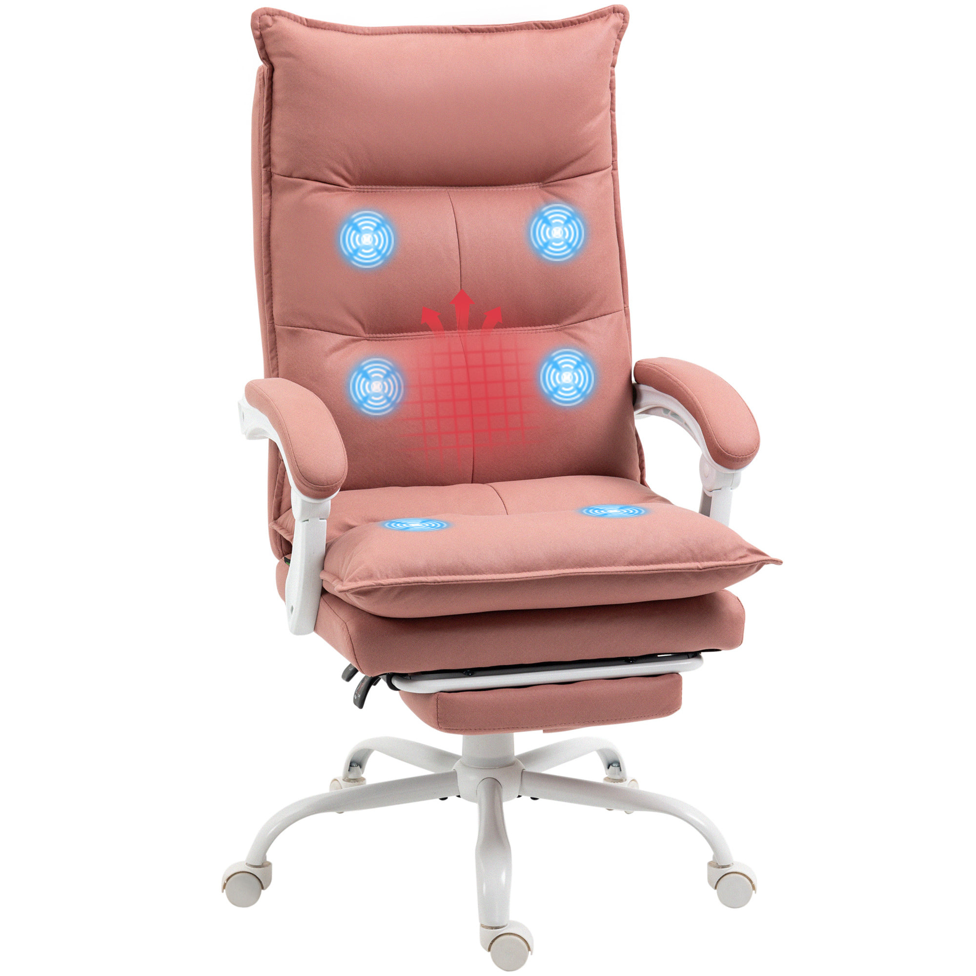 Silla de Masaje con 6 Puntos de Masaje y 5 Modos Silla de Escritorio Reclinable con Función de Calefacción Altura Ajustable Reposapiés y Ruedas para Estudio 66x74x114-121,5 cm Rosa