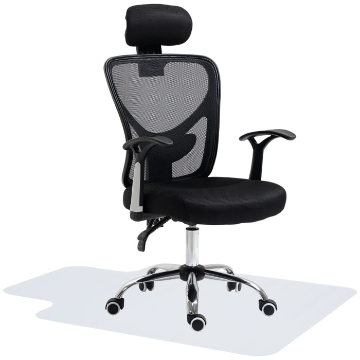 Conjunto de Oficina Incluye 1 Silla de Oficina Reclinable con Altura Ajustable 62x67x108-118 cm y 1 Alfombra Protectora de Suelo 90x120 cm Negro y Transparente