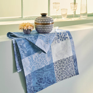 Chemin de table pur coton motif jacquard bleu Mille rameaux bleu