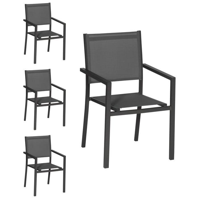 Lot de 4 chaises en aluminium anthracite - textilène gris