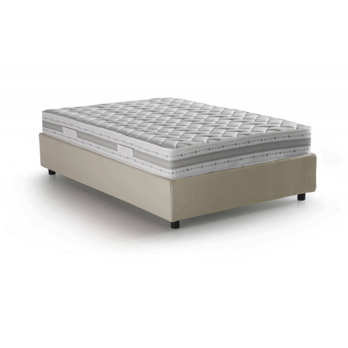 Letto piazza e mezza Alvise, Letto contenitore con rivestimento in tessuto, 100% Made in Italy, Apertura frontale, con materasso Cm 120x190 incluso, Beige