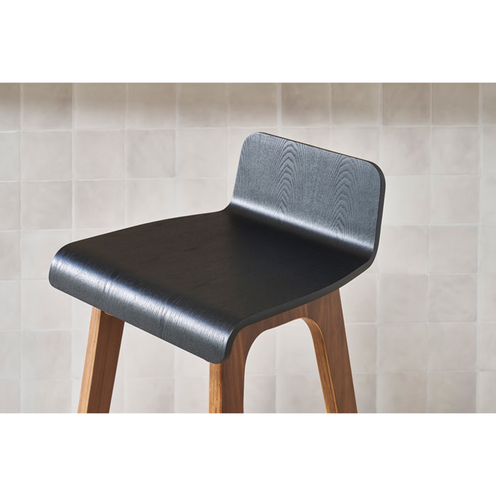 Tabourets de bar scandinaves noyer et noir H65 cm (lot de 2) BALTIK