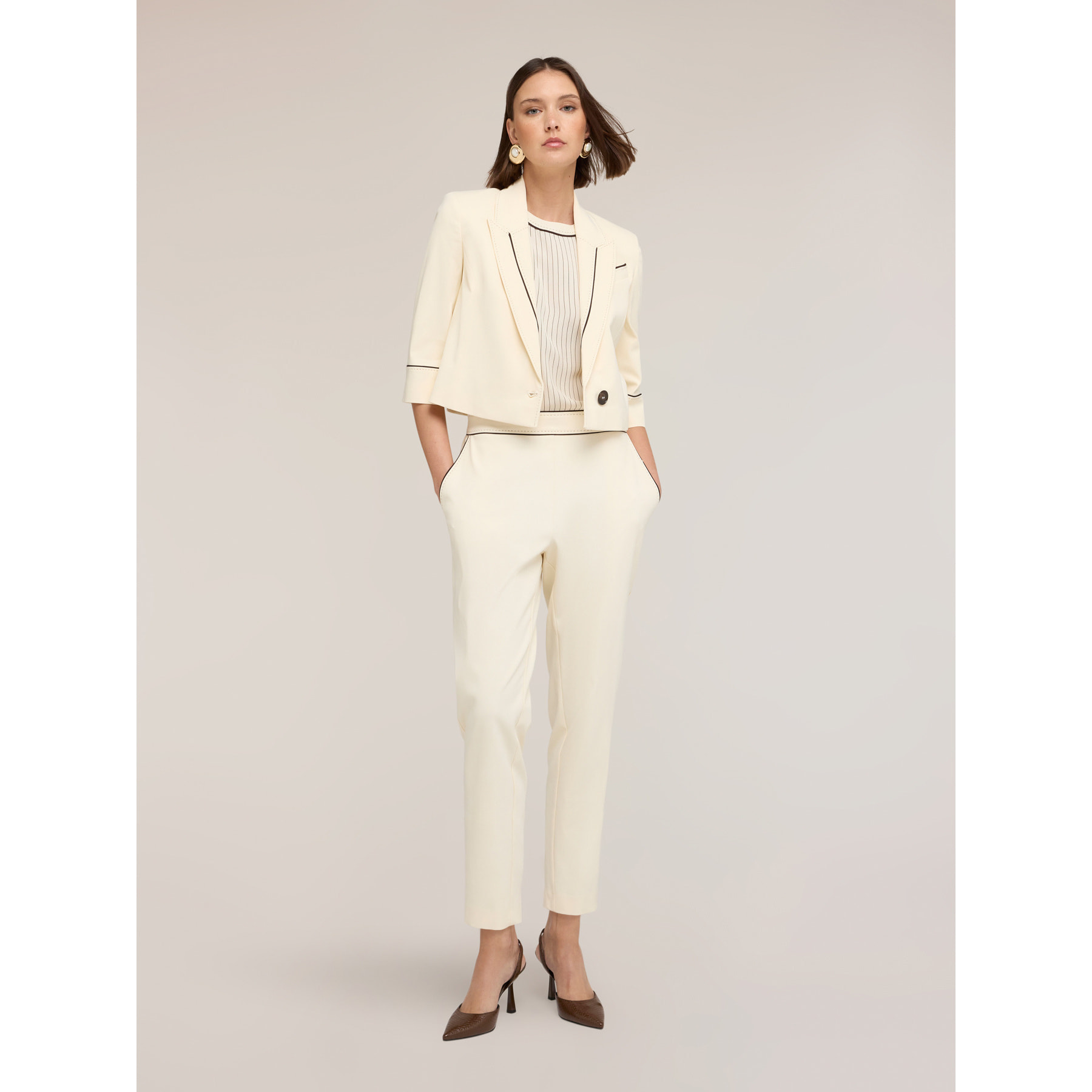 Motivi - Pantaloni con piping The Tailoring Lab - Bianco