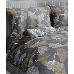 Parure Copripiumino Ginko Giallo per letto singolo in 100% Cotone e Made in Italy, botanico felce