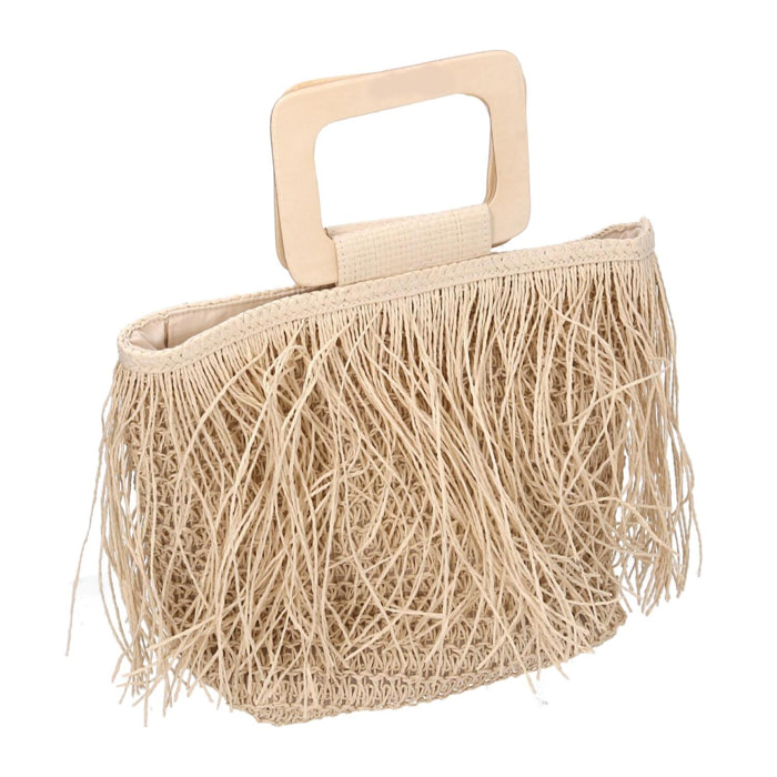 Borsa beige con frange cm33x13h24
