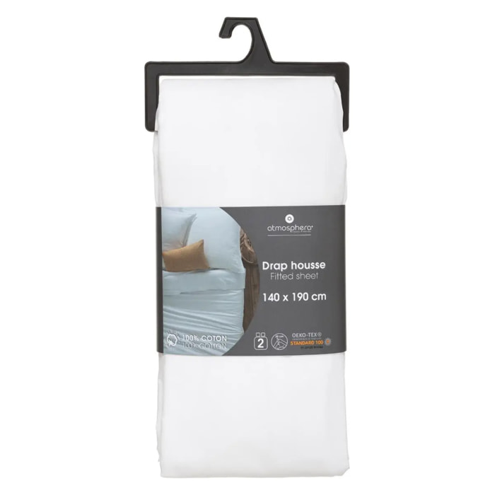 Drap-housse en coton - blanc - bonnet H30cm - 140x190 cm
