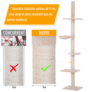 Arbre à chat poteau à griffer L40 x l 34 x H 230-260 cm 5 niveaux d'activités beige