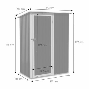 Abri de jardin en métal - LYS 1.36m² gris anthracite et blanc - Cabane à outils avec porte simple à loquet. kit de fixation sol inclus. remise