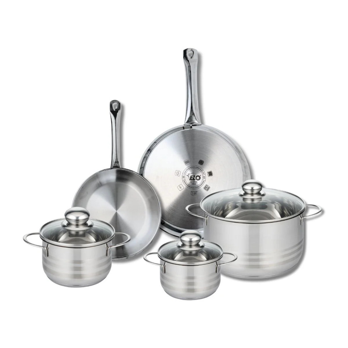 Ensemble de 2 Poêles de cuisson 24 et 28 cm et 3 faitouts 14, 16 et 24 cm Elo Profi Brillant