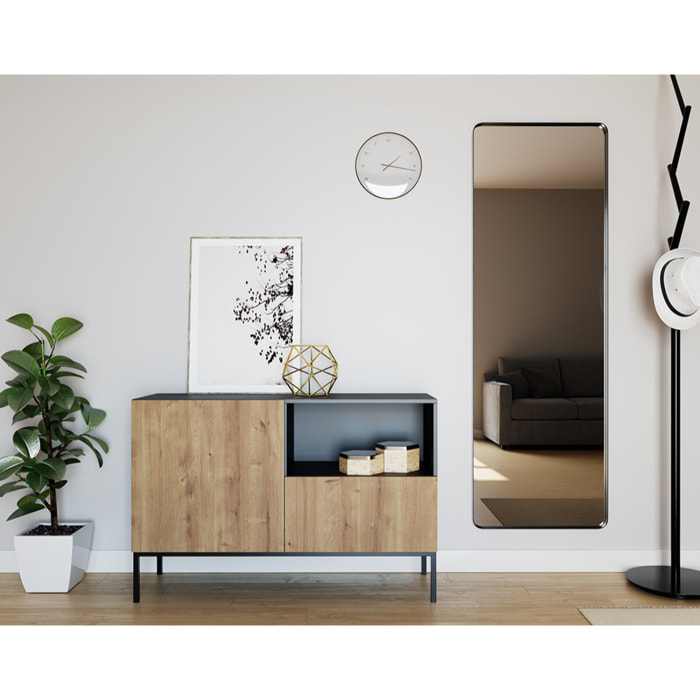 Felicia - buffet bas - effet bois et noir - 1 porte, 1 tiroir et 1 niche - 120 cm - Bois / Noir